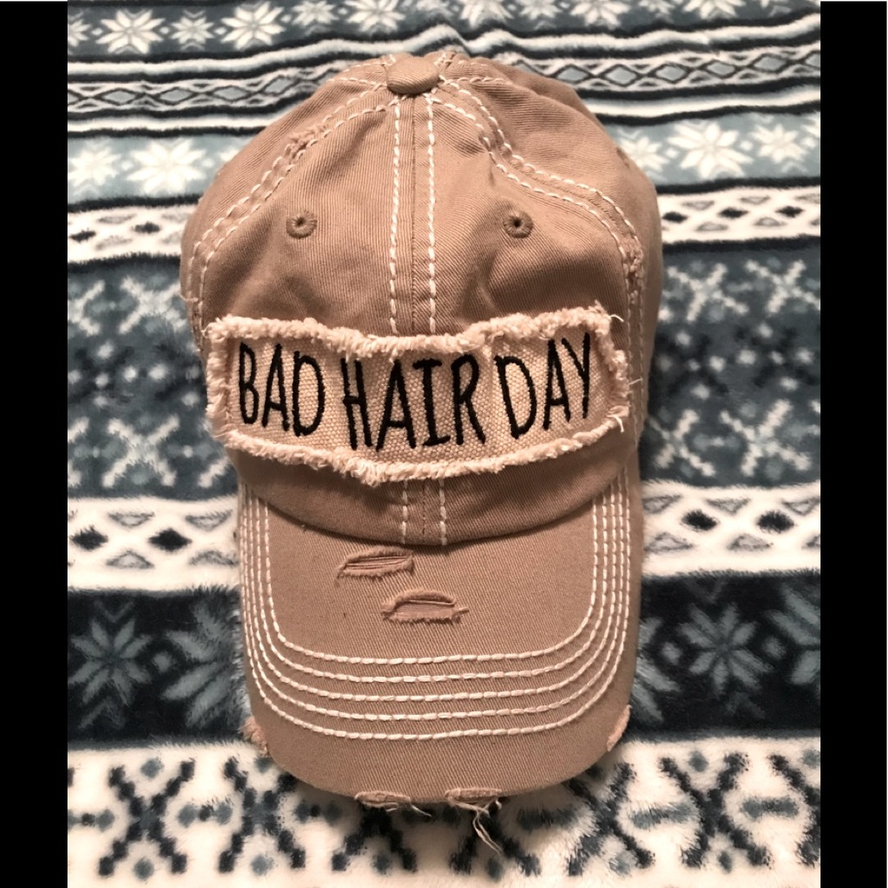 Bad hair day distressed ponytail hat